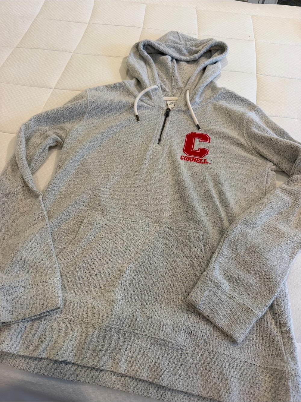 League Light Gray Hooded Quarter-Zip Sweatshirt with Red Cornell Patch